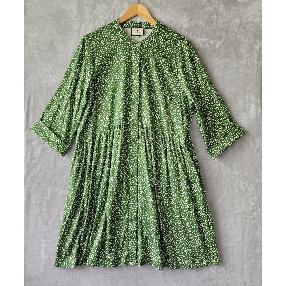 Tuckernuck Dress Womens Size 2XL Green White Stamped Floral Print Pockets XXL